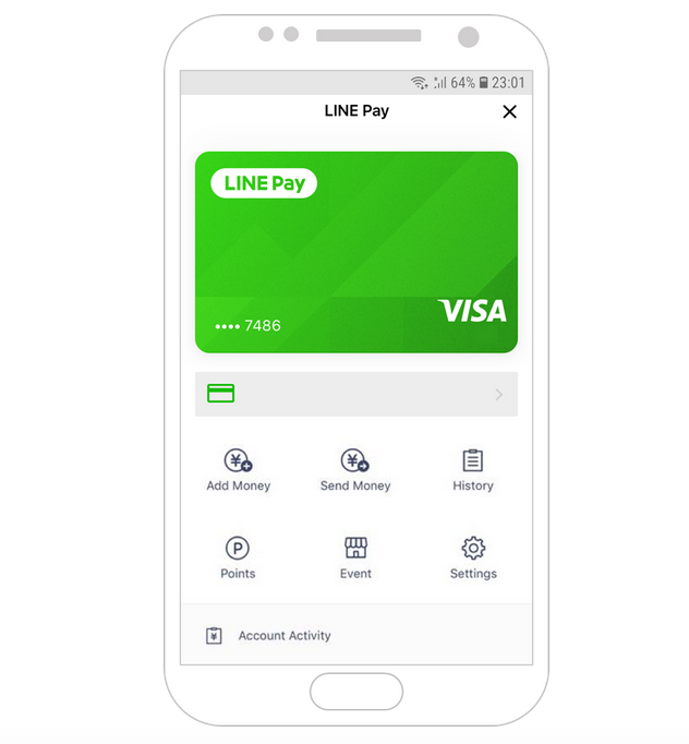 「LINE Pay」内の「デジタル決済対応カード(仮称)」利用イメージ（出典：LINE PayおよびVisaの報道発表資料より）